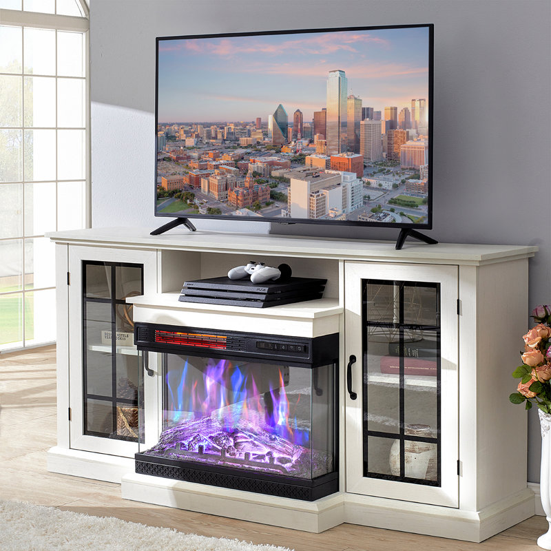 Red Barrel Studio® Megill 3Sided Glass Fireplace TV Stand For TVs Up